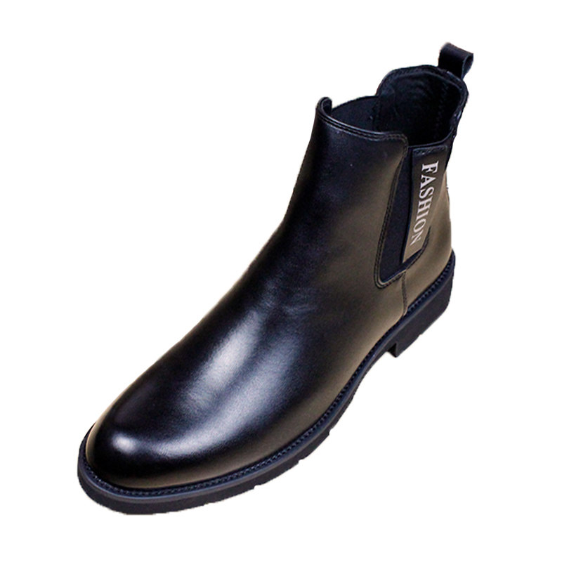 新品尖头韩版皮靴男士高帮皮鞋潮流短靴内增高马丁靴厚底男靴子冬