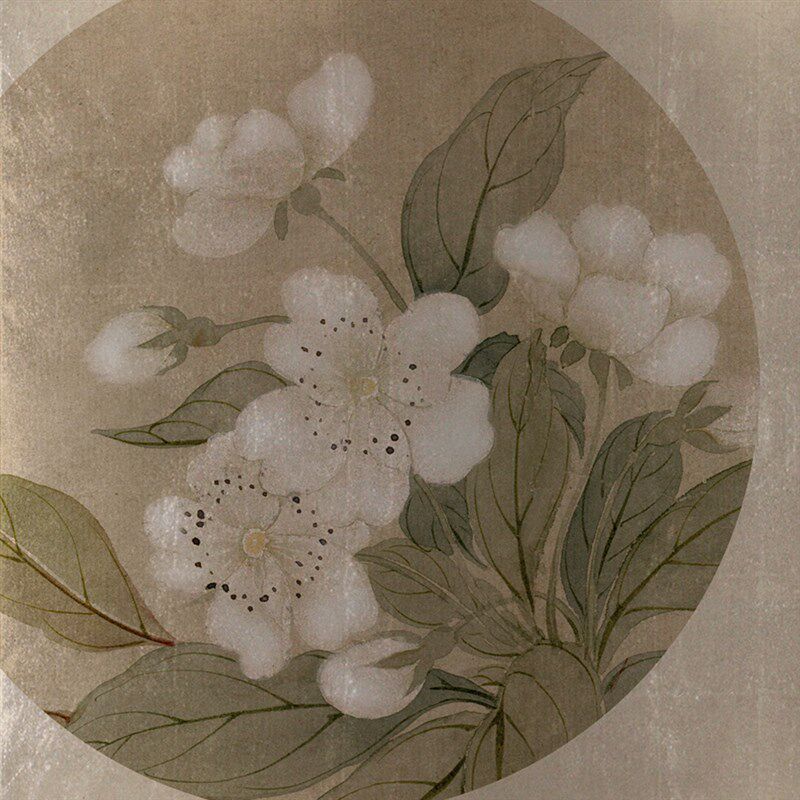 新中式客厅装饰画仿古漆画金箔画银箔画背景墙画淡雅梨花一组六联