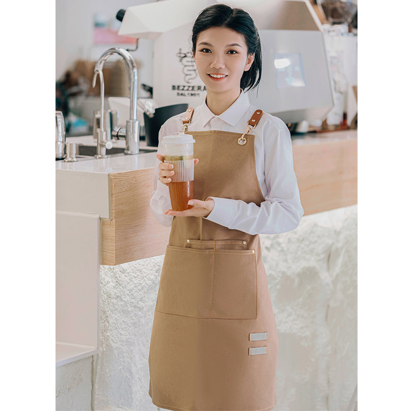咖啡围裙防水餐饮专用奶茶店花艺工作服女牛仔围裙定制男日系高级