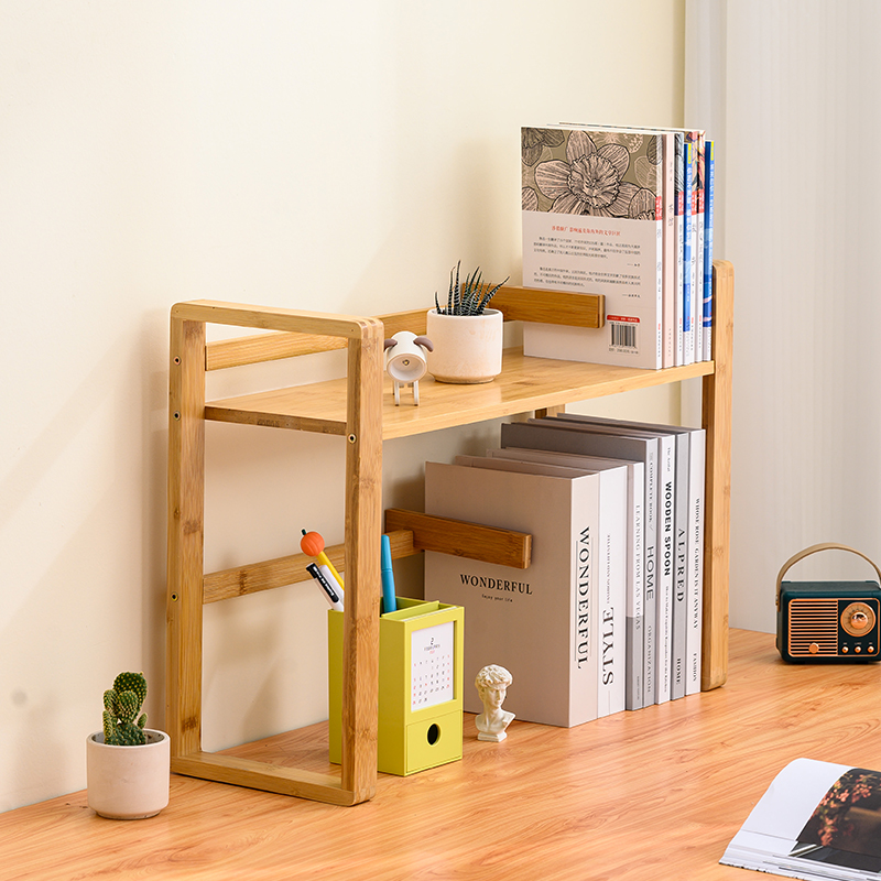 桌面书架置物架二层简约实木宿舍可拆卸桌面立式书架学生书柜