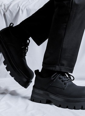 休闲皮鞋男款秋冬季商务正装黑色厚底增高圆头男士大头皮鞋6113-R