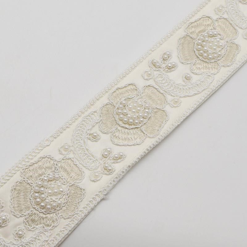 天河花边新款米白色窗帘刺绣蕾丝立织带边拼接6公公宽一米零新款