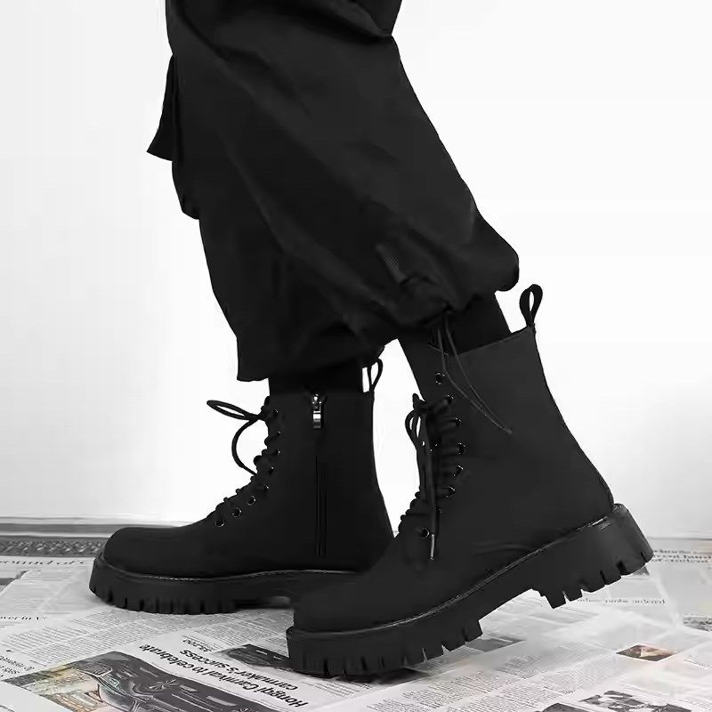 马丁靴男款英伦风黑色高帮皮鞋加绒中帮机车靴子男生增高皮靴棉鞋