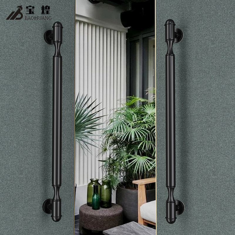 现代极简约玻璃门拉手加厚不锈钢定制酒店商铺推拉实木门把手黑色