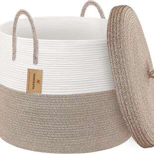 超大带盖编织篮,45.72 厘米 X 35.56 厘米柳条毛毯储物篮客厅,高