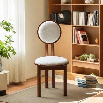 奶油风法式中古餐椅实木化妆椅实木靠背餐椅设计师轻奢实木休闲椅