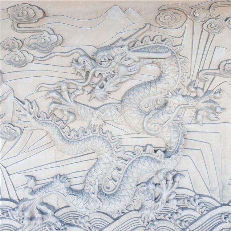 石雕龙头浮雕汉白玉影壁墙户外装饰青石地雕中式龙壁墙贴雕刻画