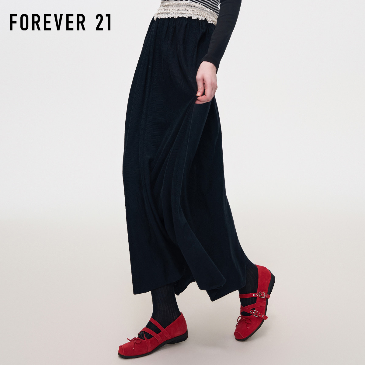 Forever21褶皱半身裙女