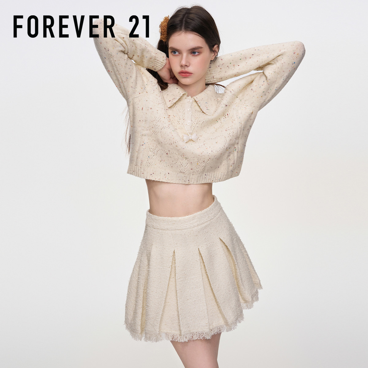 FOREVER21法式小香风短款针织衫