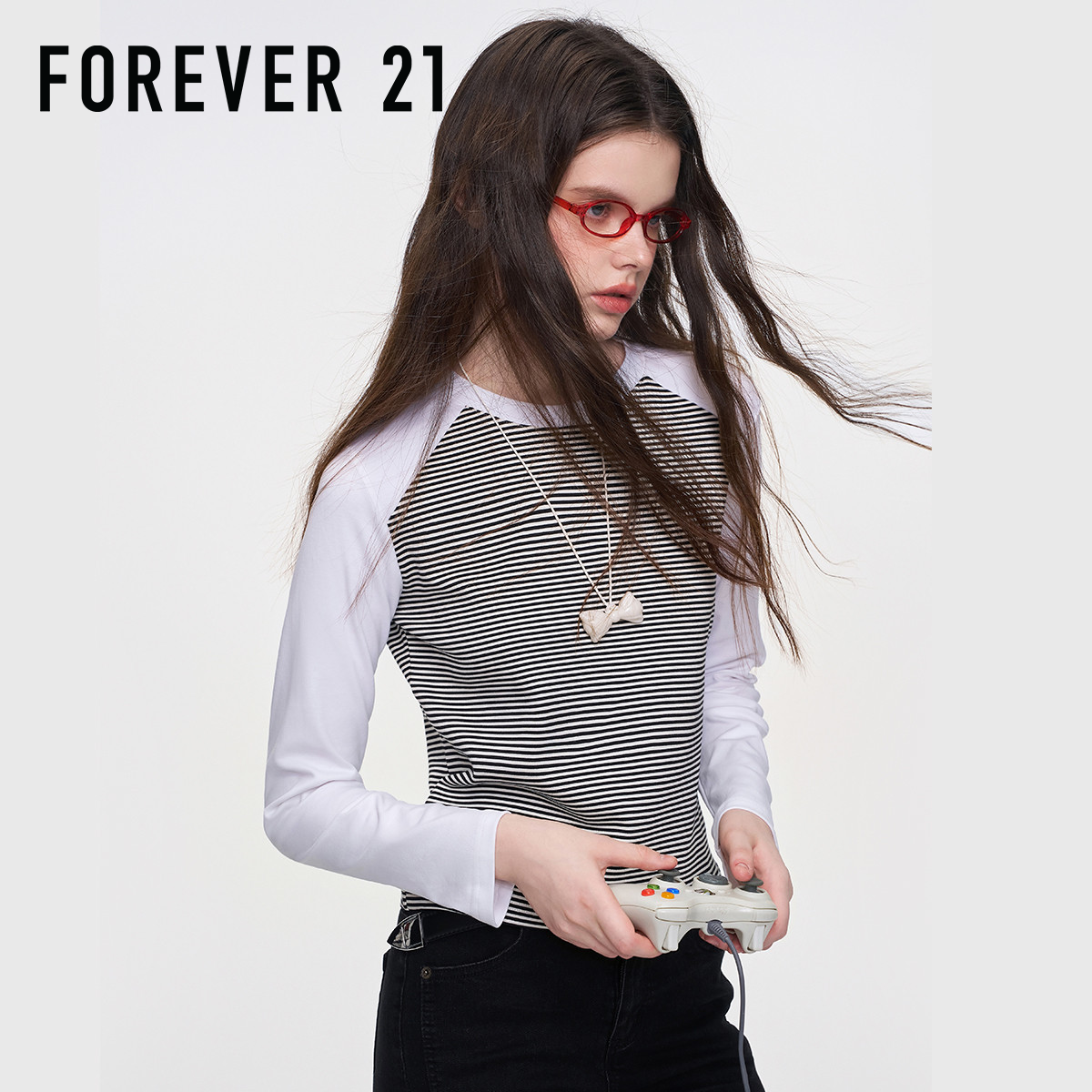 FOREVER21条纹长袖T恤