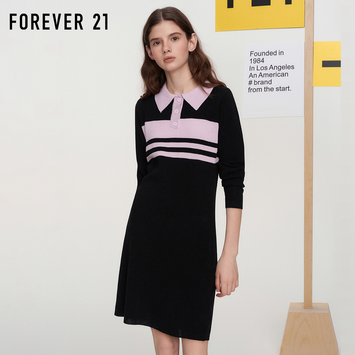 撞色polo领设计连衣裙女