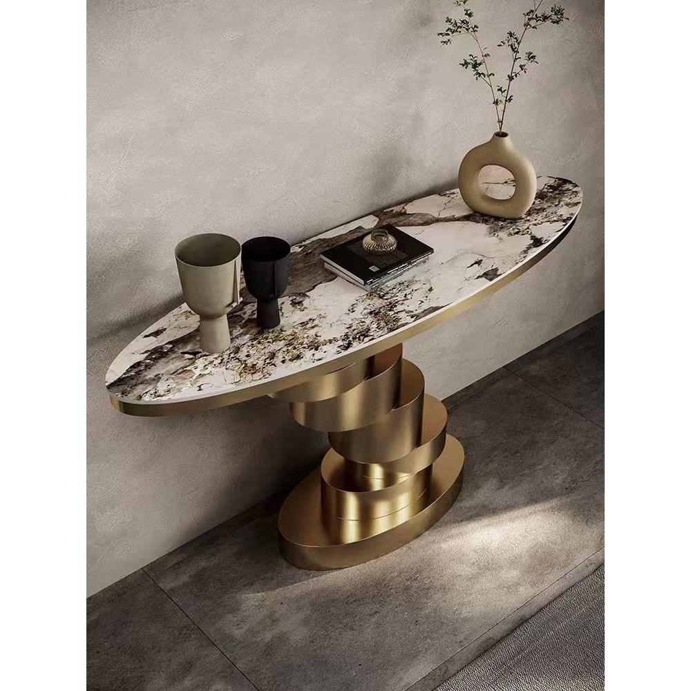 意式轻奢岩板玄关桌子靠墙门厅走廊入户长条几案不锈钢欧式端景台