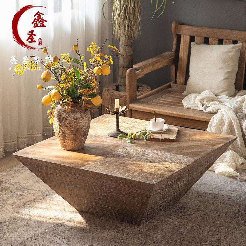 复古实木茶几小户型客厅沙发边几民宿咖啡桌阳台洽谈桌子工业风