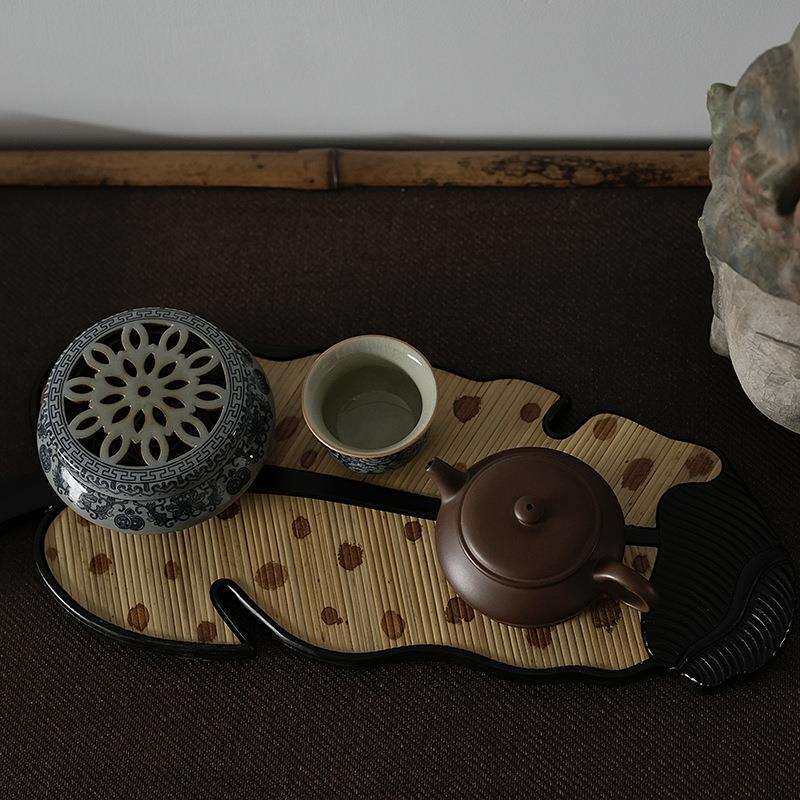 福建湘妃竹干泡台 芭蕉叶干泡茶台壶承手工贴面茶台
