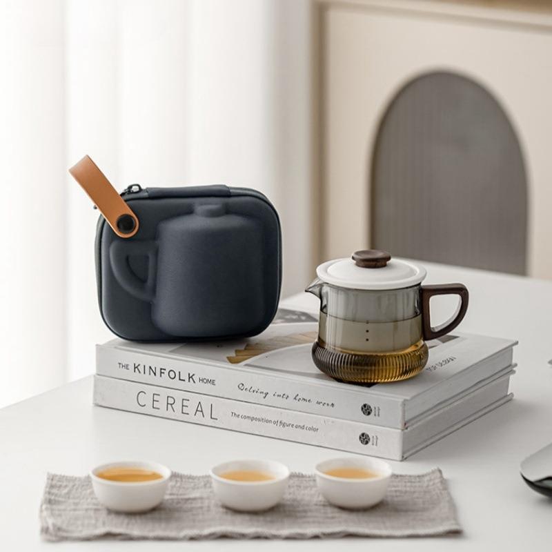 便携式旅行茶具套装户外个人专用快客杯一壶三杯户外露营泡茶壶