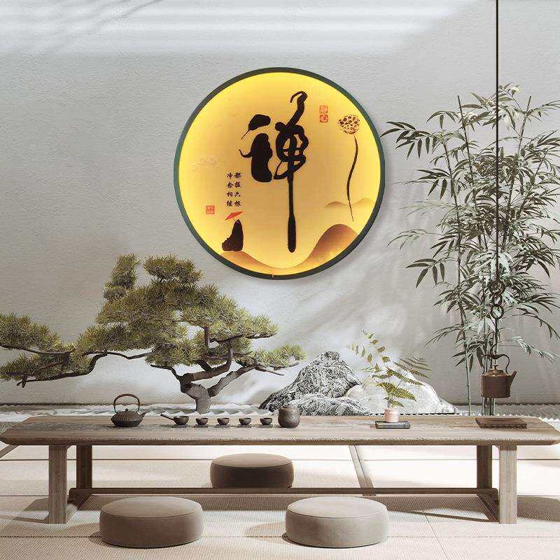 新款中式禅意灯玄关卧室书房背景装饰壁灯冥想空间茶室字画摆件灯