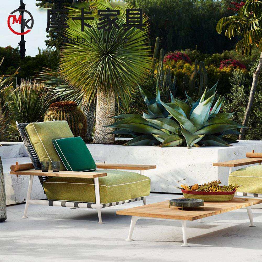 户外实木沙发阳台客厅柚木藤艺花园室外椅庭院露天休闲沙发椅家具