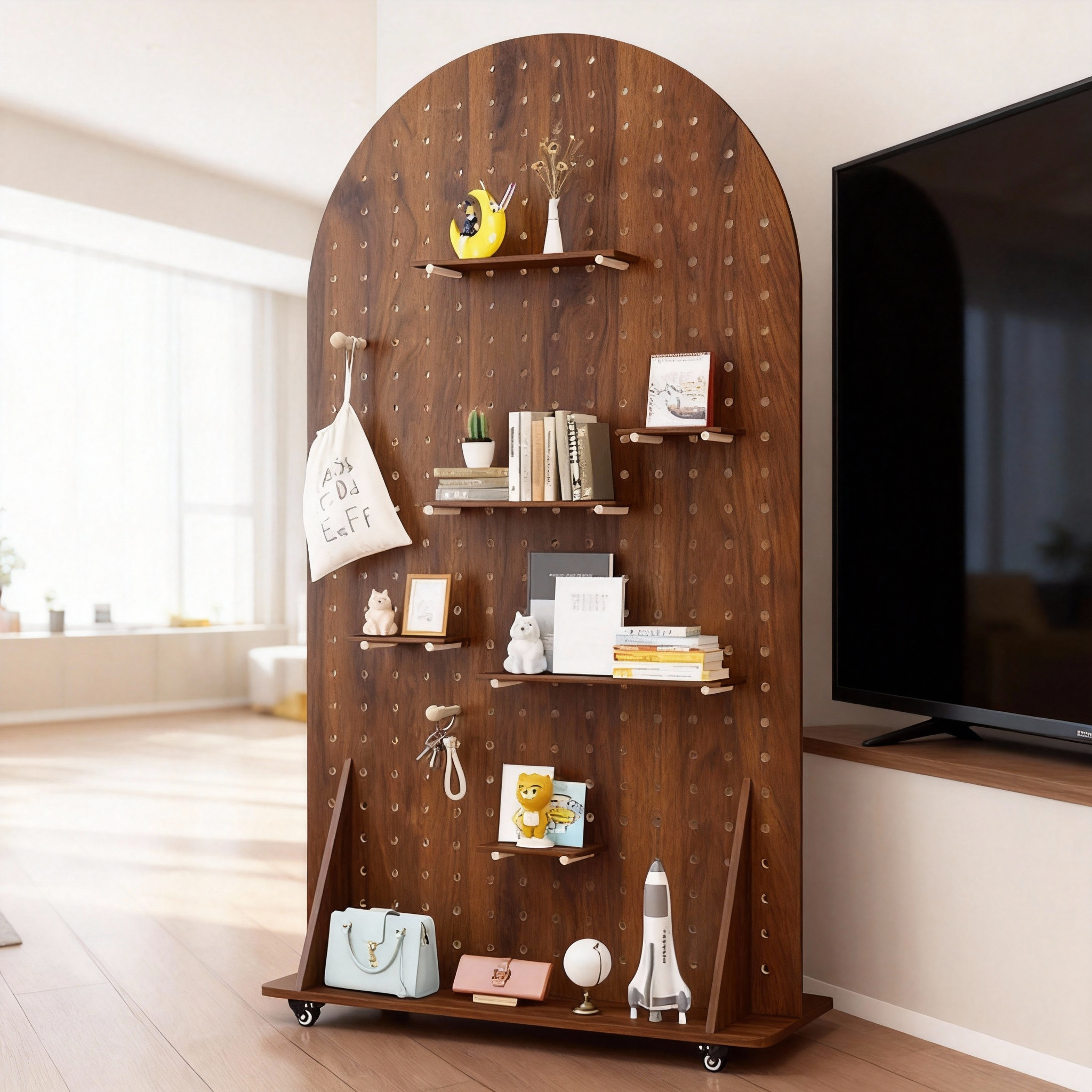 洞洞板落地立式木质置物架