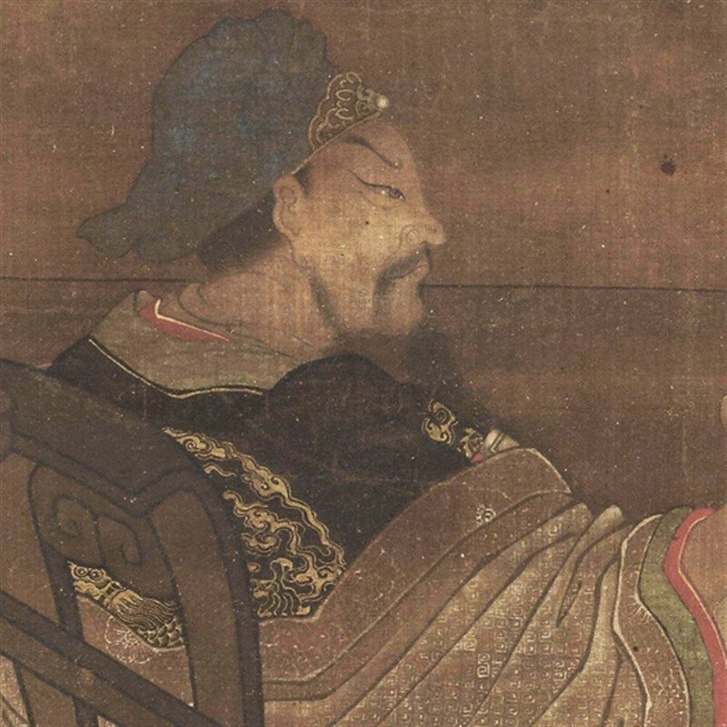 赵孟頫关公五十三岁真像画像关羽挂画国画装饰画客厅字画挂轴卷轴