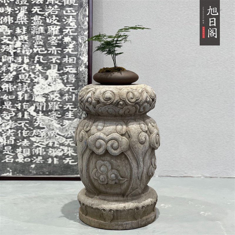旧石墩柱顶石柱脚仿古老旧石器B石雕石座花台老柱墩青石旧石门墩
