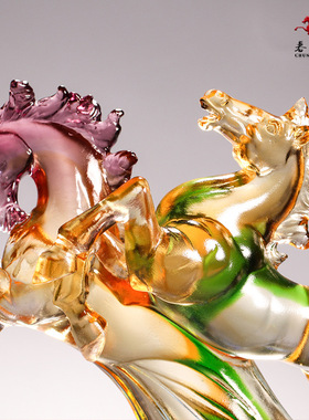 琉璃马摆件和谐共赢并驾齐驱商务礼品马到成功送客户送合作伙伴