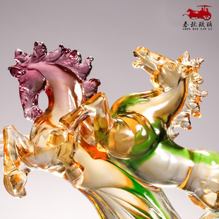 琉璃马摆件和谐共赢并驾齐驱商务礼品马到成功送客户送合作伙伴