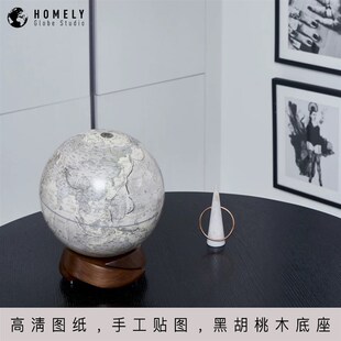 宏微地球书房客厅摆件手工桌面地球仪黑胡桃木S新居礼物现代简约