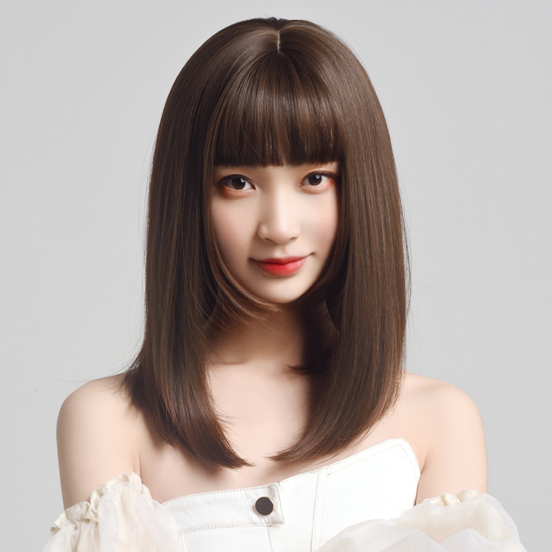 假发 女 长直发内扣整s顶全头套修脸中长发自然空气刘海锁骨发网
