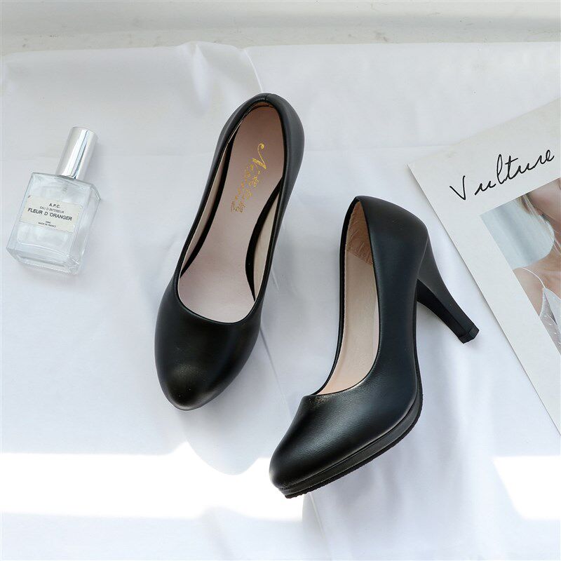 正装高跟鞋女细跟圆头酒店工作y鞋女中跟黑色学生礼仪职业面试单