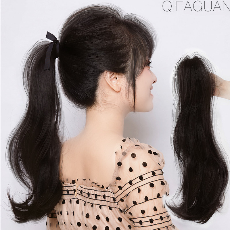 轻薄假发女长发马尾抓夹大波浪高马尾长卷发绑带式仿真.发蓬松自