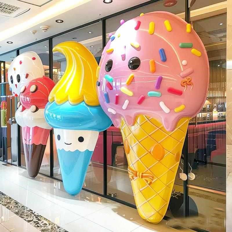 咖啡卡通雕塑摆件墙门头红背景奶茶壁挂装饰品网 餐饮店壁饰商场