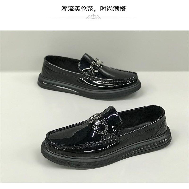 豆豆鞋男士2025年新款潮流厚底漆皮软底休闲皮鞋春夏季一脚蹬