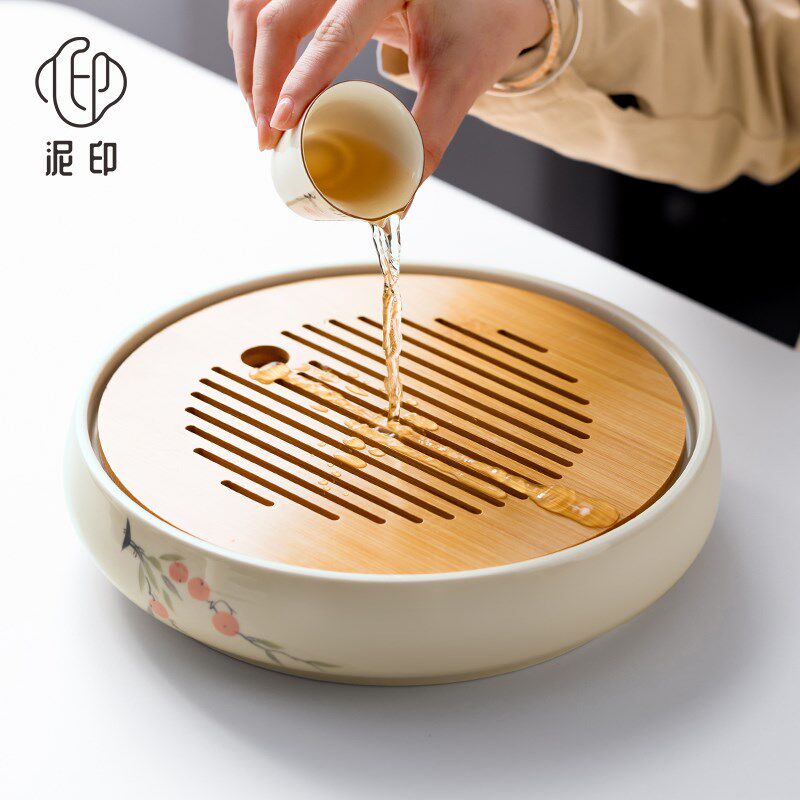 茶具简易高级新款新式陶瓷圆形储水式茶盘家用托盘茶台办公室家用