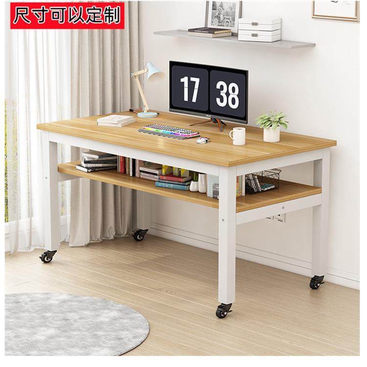 带轮子书桌可移动电脑学习办公桌双层餐桌可定尺寸钢木桌高承重桌