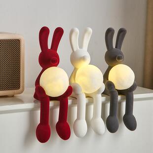 植绒陶瓷兔小夜灯创意卧室床头柜桌边装饰生日礼物摆件高级感小众