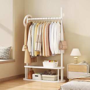 实木衣帽架可移动带轮落地挂衣架卧室家用床边晚上放衣服收纳神器