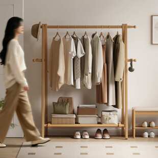 实木衣帽架落地室内挂衣架简易卧室衣服架子落地式折叠房间晾衣架