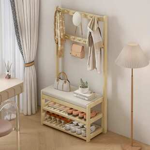 实木衣帽架进门换鞋凳挂衣架一体入户玄关落地多功能卧室置物衣架