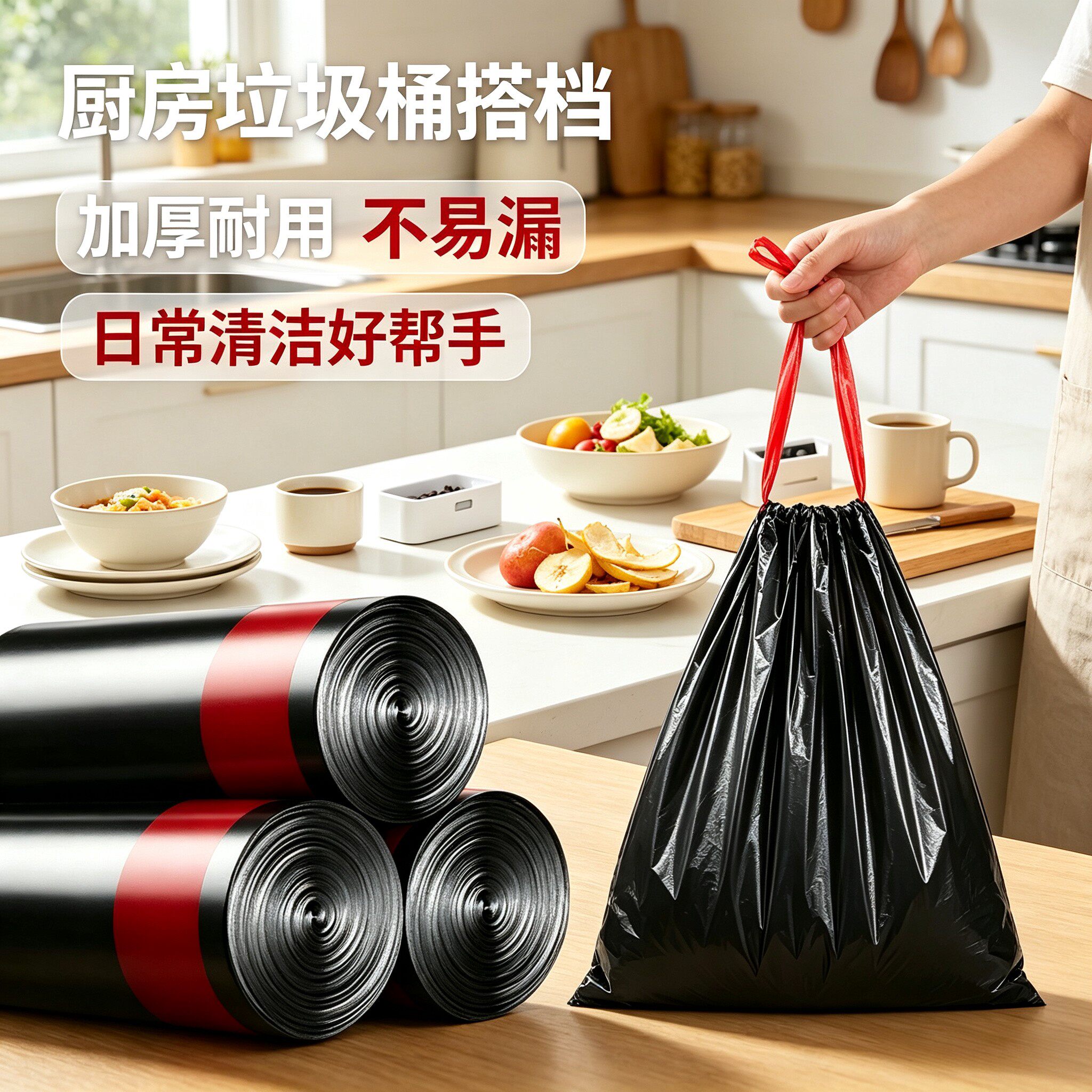 加厚抽绳不易漏大号垃圾袋