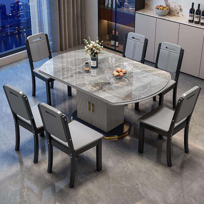 轻奢岩板餐桌椅组合现代简约家用小户型伸缩折叠实木方圆两用饭桌