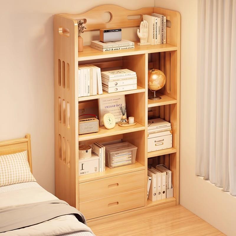 实木芯书架卧室转角落地置物架收纳储物柜学生书柜客厅一体靠墙柜