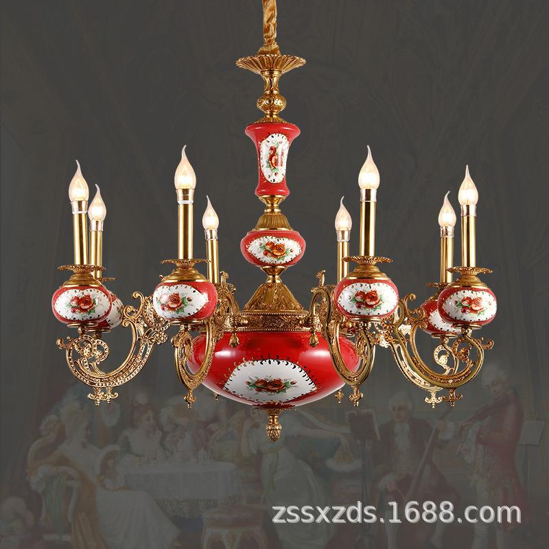 法式吊灯陶瓷客厅餐厅灯欧式宫廷高端别墅复式楼大厅全铜奢华大气