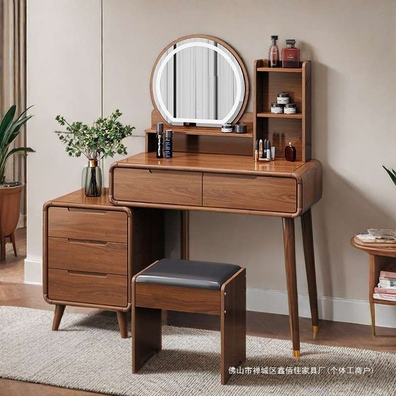 全实木梳妆台卧室小户型新中式化妆台现代简约2025新款斗柜一体桌
