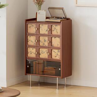 中式香云纱斗柜实木复古客厅餐边柜厨房储物柜中古置物柜靠墙边柜