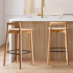 实木吧台椅家用高椅子高脚凳木吧椅白蜡木吧台凳现代简约靠背高凳