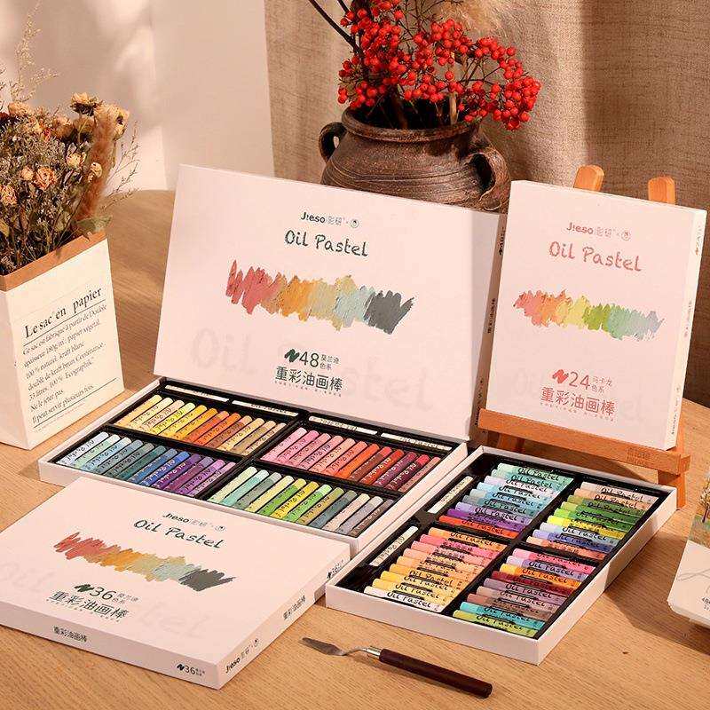 彩研 恒温超软性重彩油画棒 经典色系套装小白盒24色36色48色蜡笔