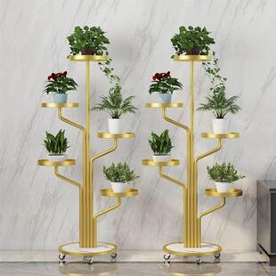 花架客厅阳台简约现代带轮子可移动置物架落地式花架子绿萝花盆架