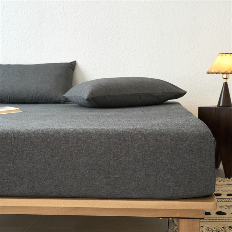 日式纯色床笠单件j纯水洗棉床罩1.8米1.5m1.2米床套学生宿舍三件