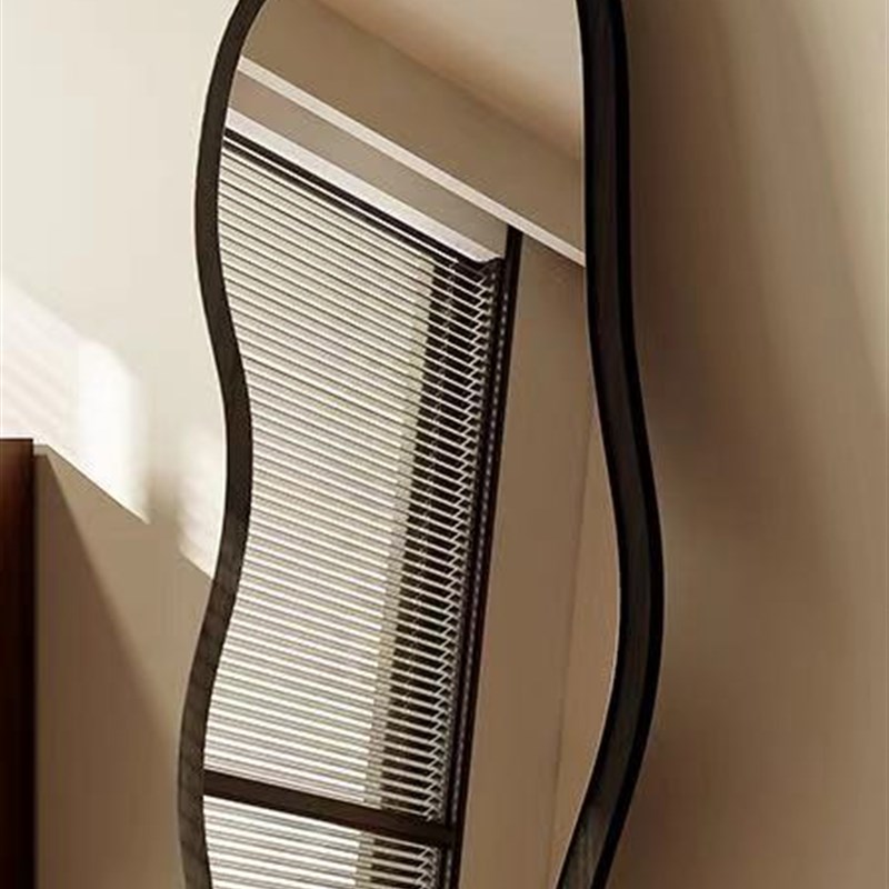 家用木头中古风异形镜子云u朵卧室客厅网红落地试衣全身镜异形镜