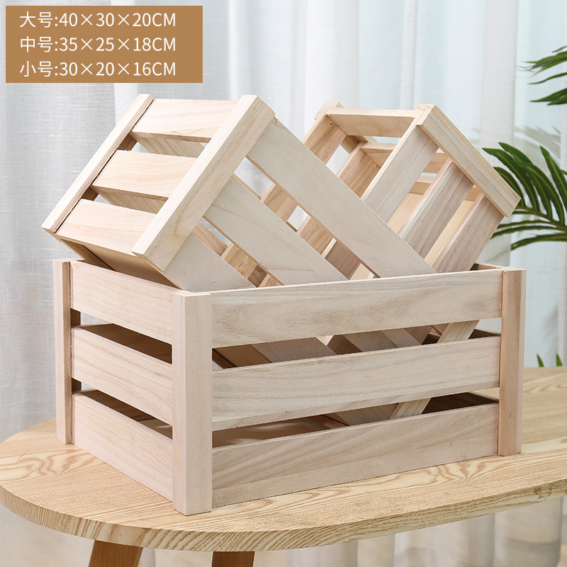 实木收纳箱e木箱子装饰陈列超市木条箱展示木框箱复古做旧木筐定